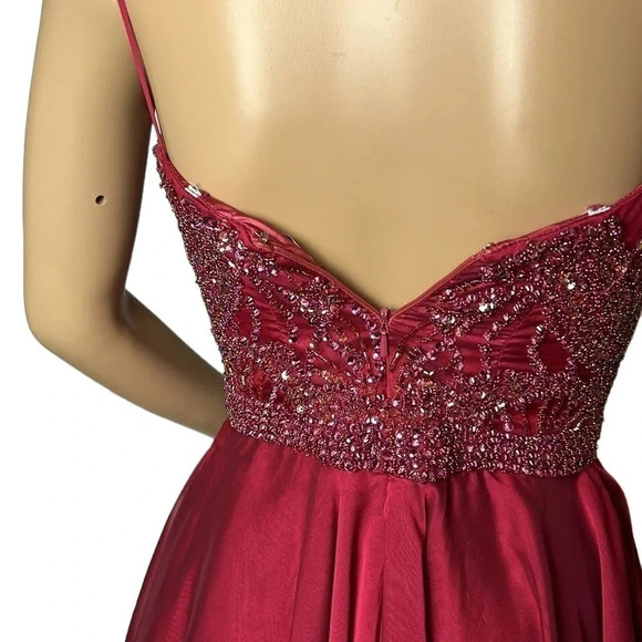 SHERRI HILL corset strapless flounce skater dress,rhinestones fit&flare,glam,red - Picture 8 of 16
